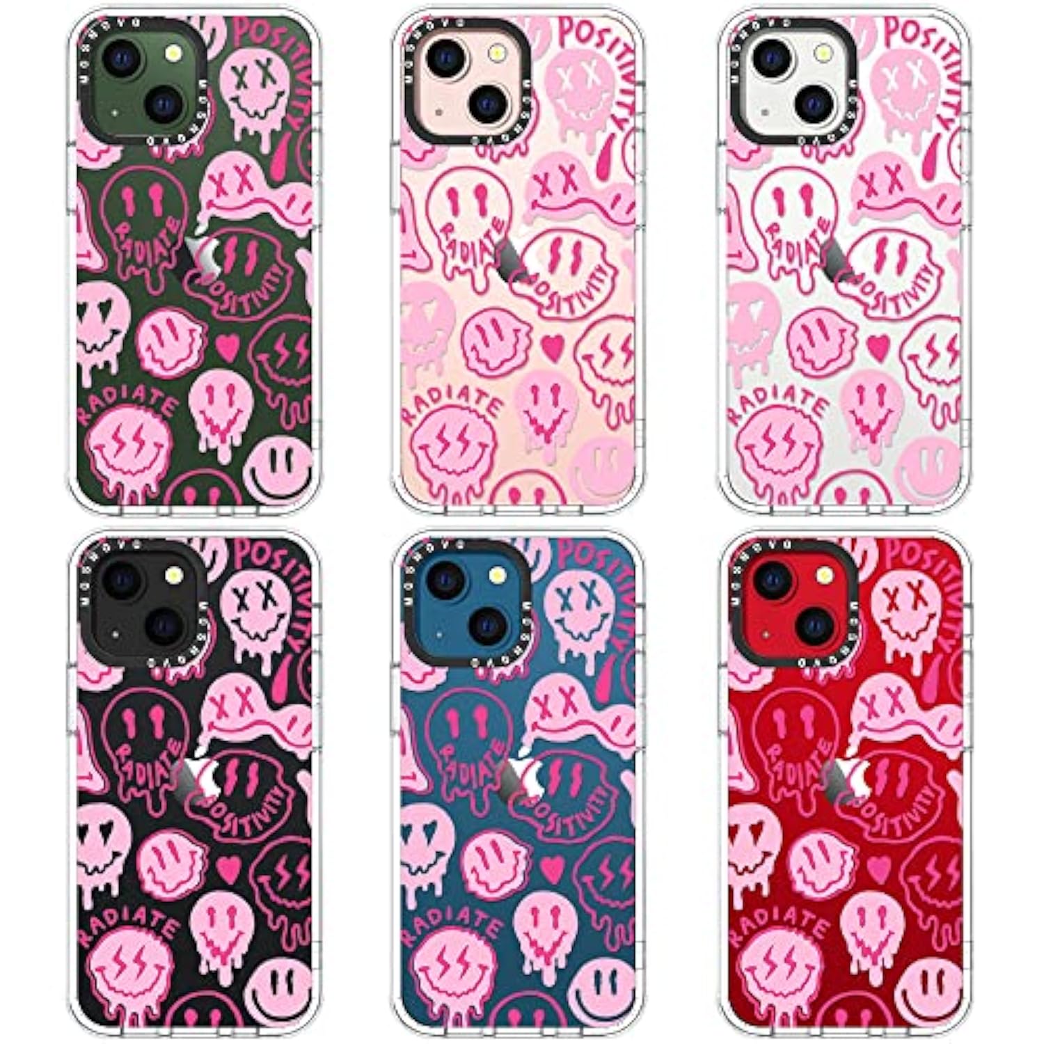Case For Iphone 13, [Buffertech 6.6Ft -Grade Drop Protection] [Anti Peel Off Tech] Clear Tpu Bumper Phone Case Cover Design - Pink Dripping Smiles