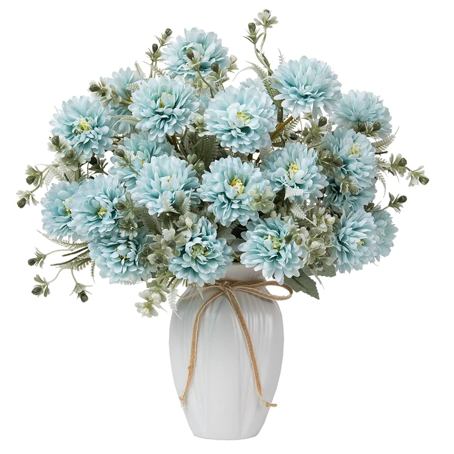 Artificial Flowers In Vase Silk Flower Bouquets Arrangement With Vase Chrysanthemum Ball For Home Wedding Table Centerpieces (Blue)