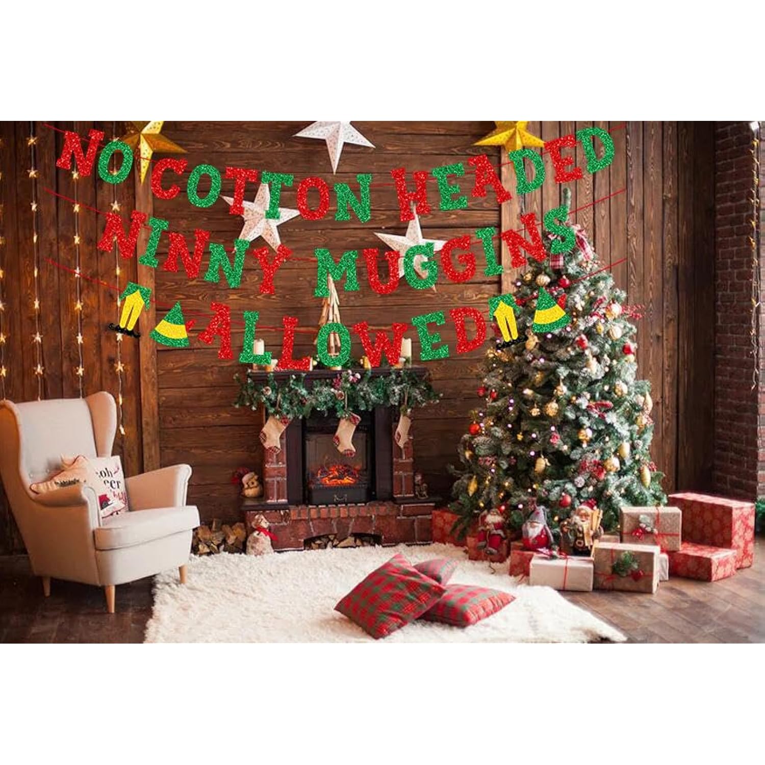 No Cotton Headed Ninny Muggins Allowed Banner For The Elf Christmas Decorations,Funny Christmas Banner For Novelty Christmas Party Supplies,Mantel Fireplace Christmas Holiday Vacation Decor Nch