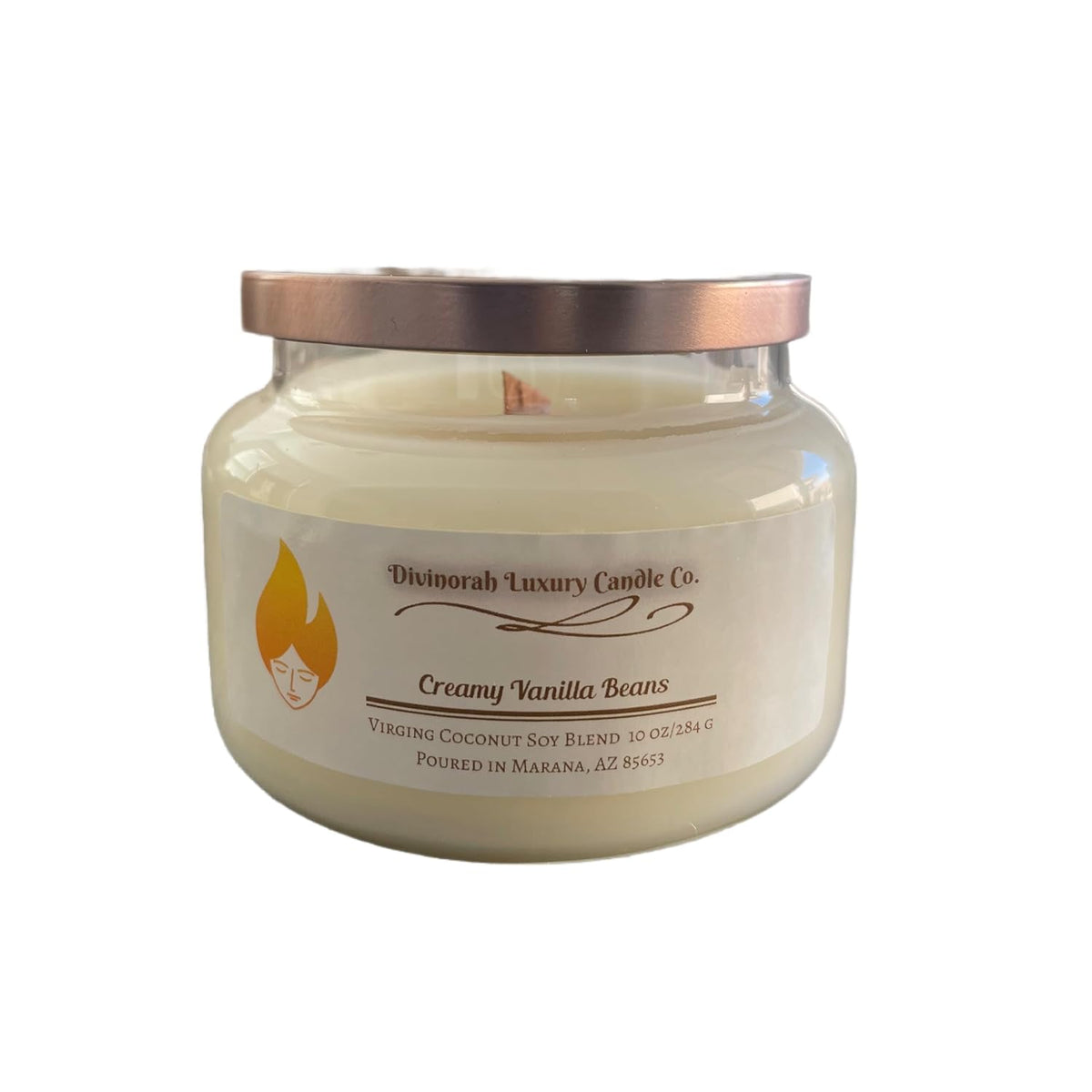 Creamy Vanilla Beans Candle | 10 Oz | Virgin Coconut Soy Blend | Crackling Wooden Wick | | Non-Toxic. (Medium)