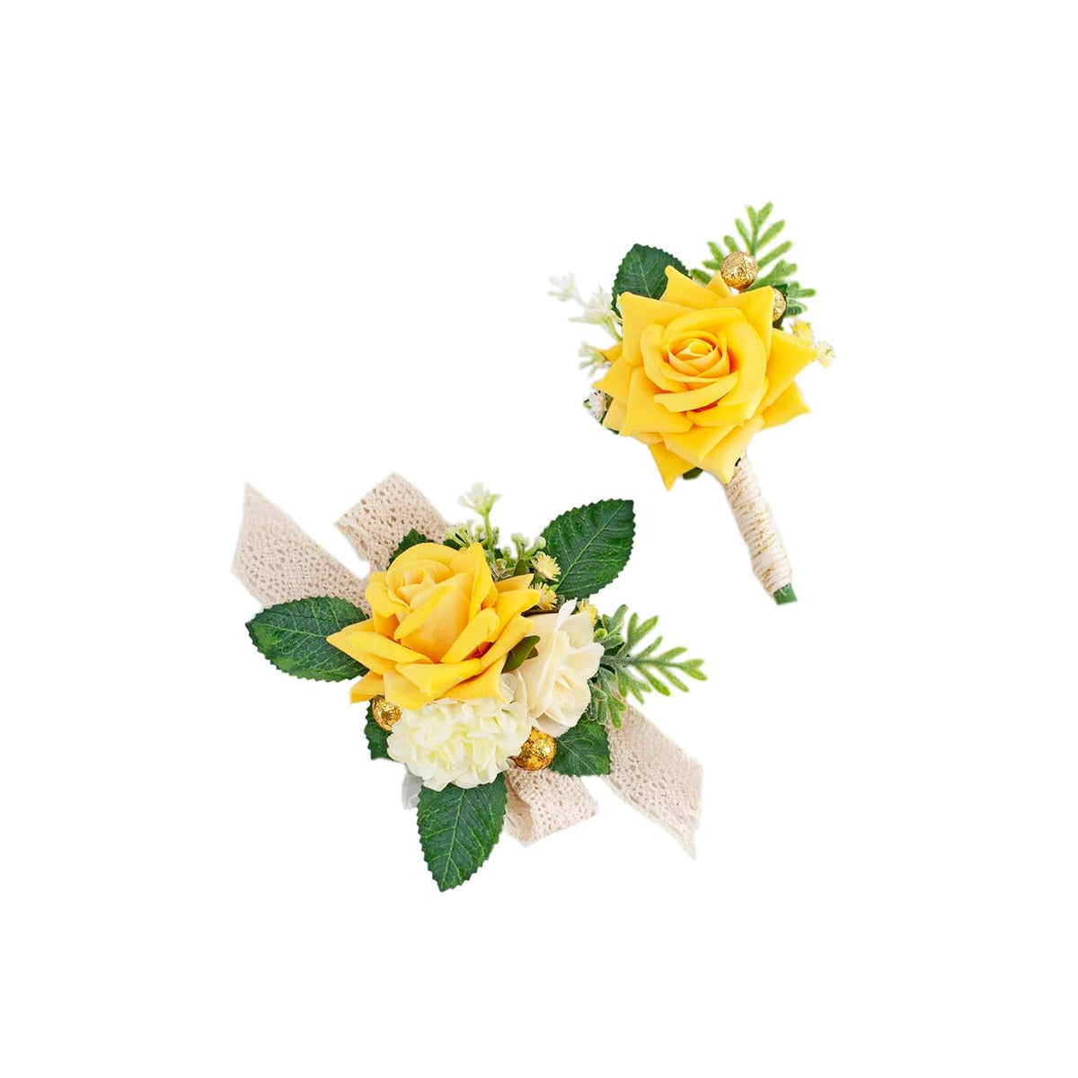 Yellow Rose Corsage And Boutonniere Set For Wedding Prom Homecoming Men Groom Groomsmen Artificial Flowers Boutonniere And Women Girl Bridesmaids Bracelet Suit Decor