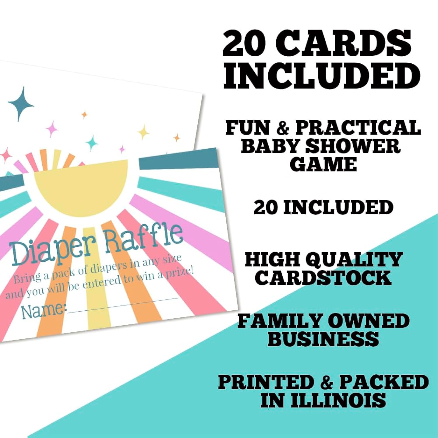 Diaper Raffle Tickets For Baby Shower – Pack Of 20 2” X 3.5” Little Ray Of Sunshine Double Sided Game Cards, Stock Up On Diapers Only Made In The Usa