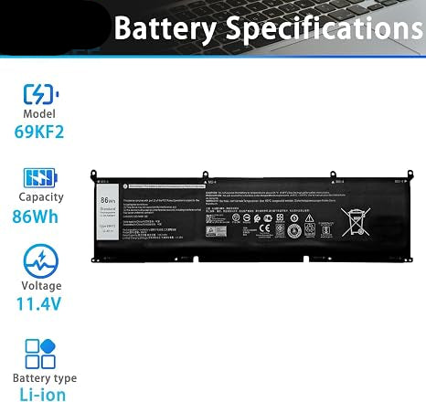 86Wh 69KF2 Laptop Battery Replacement for Dell G15 XPS 15 Alienware M15 Precision 5550