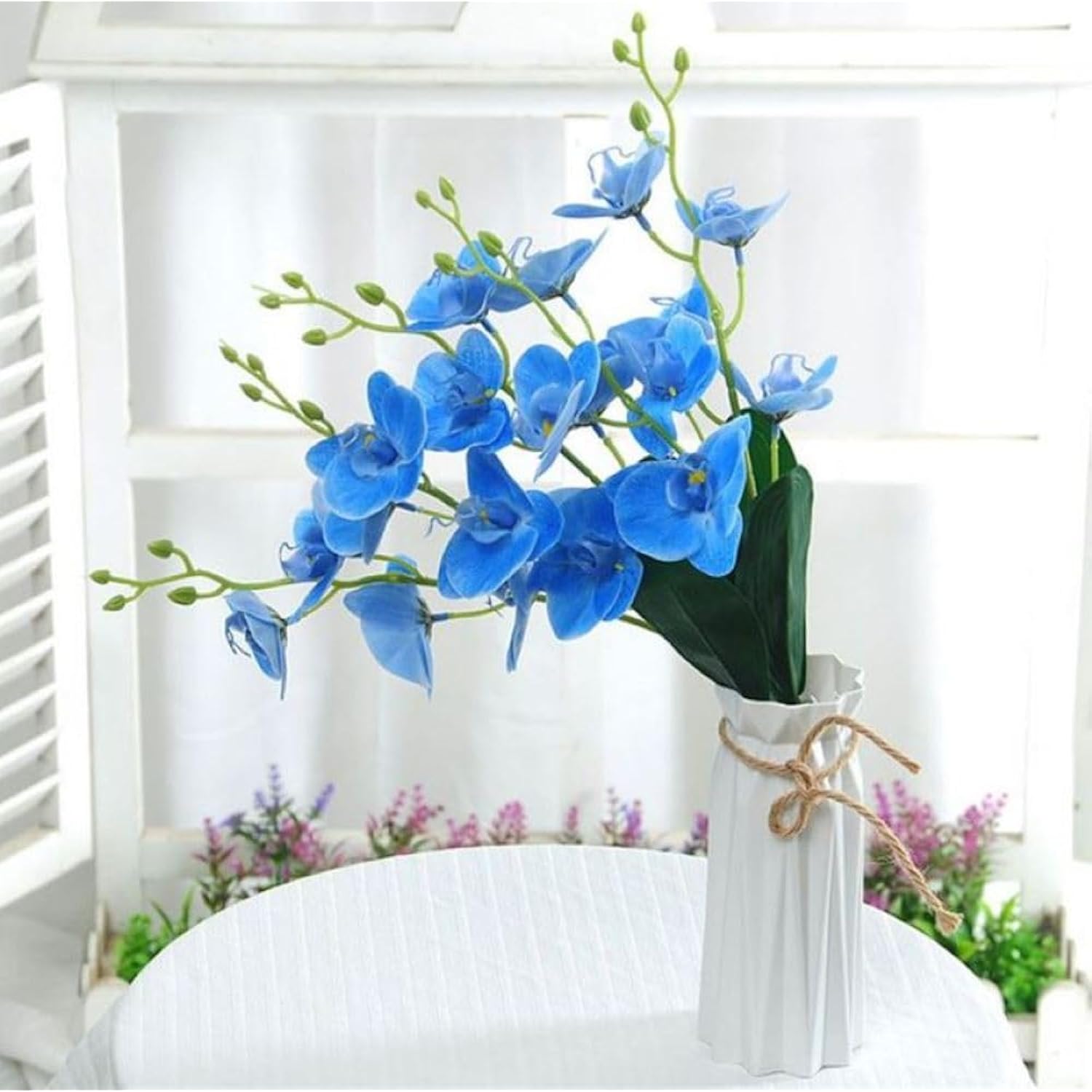 50 Pcs Orchid Petals Artificial Decorations Orchids Heads Flowers Faux Silk Phalaenopsis Butterfly Flower Heads For Handmade Diy Home Wedding Party Decoration (Blue)