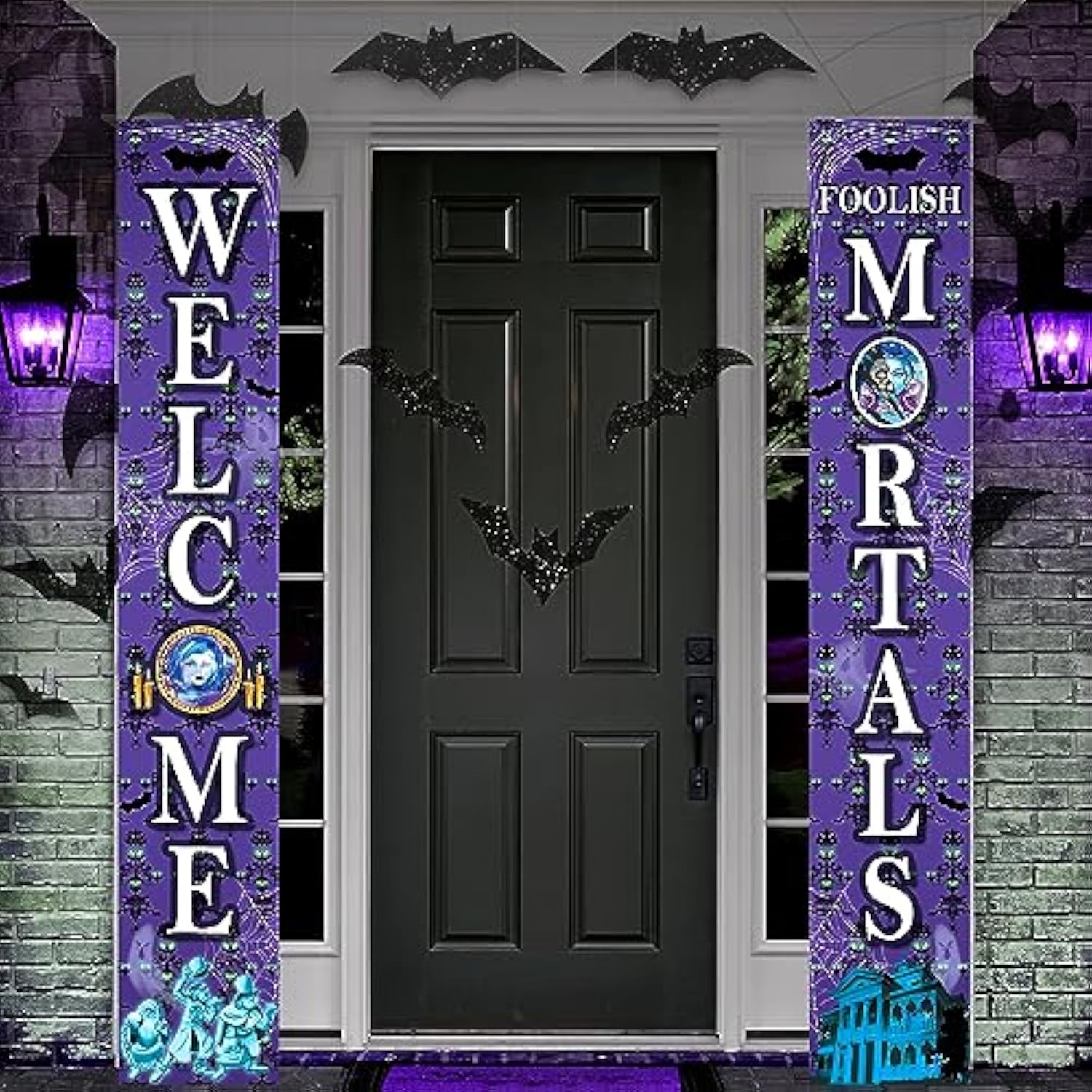 Haunted House Halloween Door Banner 71x12in Welcome Foolish Mortals Sign Party Decor