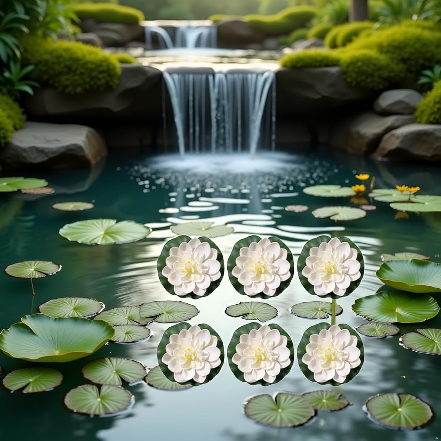 6 Pcs White Artificial Lotus Flowers Large Floating Lotus Flowers Faux Water Lily Fish Pond Artificial Plants With Artificial Lily Pads, Artificial Plants Home Decor