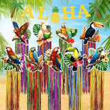 10Pcs Hawaiian Luau Party Decorations - Tropical Birds Hanging Decor With Aloha Banner For Hawaii Summer Outdoor Door Sign Birthday Supplies