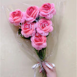 6 Pcs Hand Made Knitted Fake Rose Artificial Flowers For Decoration Crochet Flowers?Flower Bundle Fake Plants Wedding Centerpieces Decorations Mothers Day Mom Gifts For Mom (Gradient Pink)