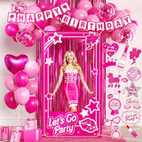 Birthday Decorations For Women,Happy Birthday Banner, 35 Balloons,Photo Booth Props For Girls (Hot Pink)