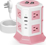 Power Strip Tower 8 Outlets 4 USB Ports 2 USB C 6.5FT Flat Plug Extension Cord White