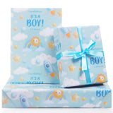 It'S A Boy Wrapping Paper For Newborn Baby Boy Kids, Light Blue Gift Wrap Paper,6 Sheets Folded Flat 20X28 Inches Per Sheet With Ribbon For Baby Shower Birthday Celebration Gift Wrap