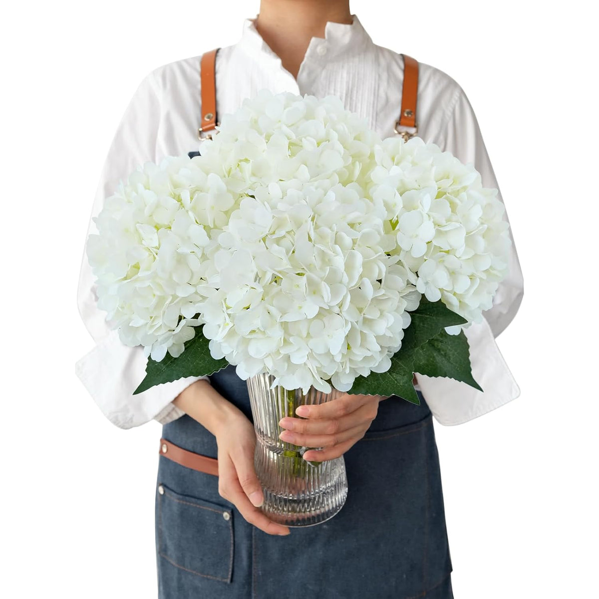 White Hydrangea Artificial Flowers,4Pcs 21" Large Silk Outdoor Artificial Hydrangeas Faux Flower, Lifelike Fake Flower With Stems Bouquets Arrangement For Home Table Centerpieces Wedding Porch