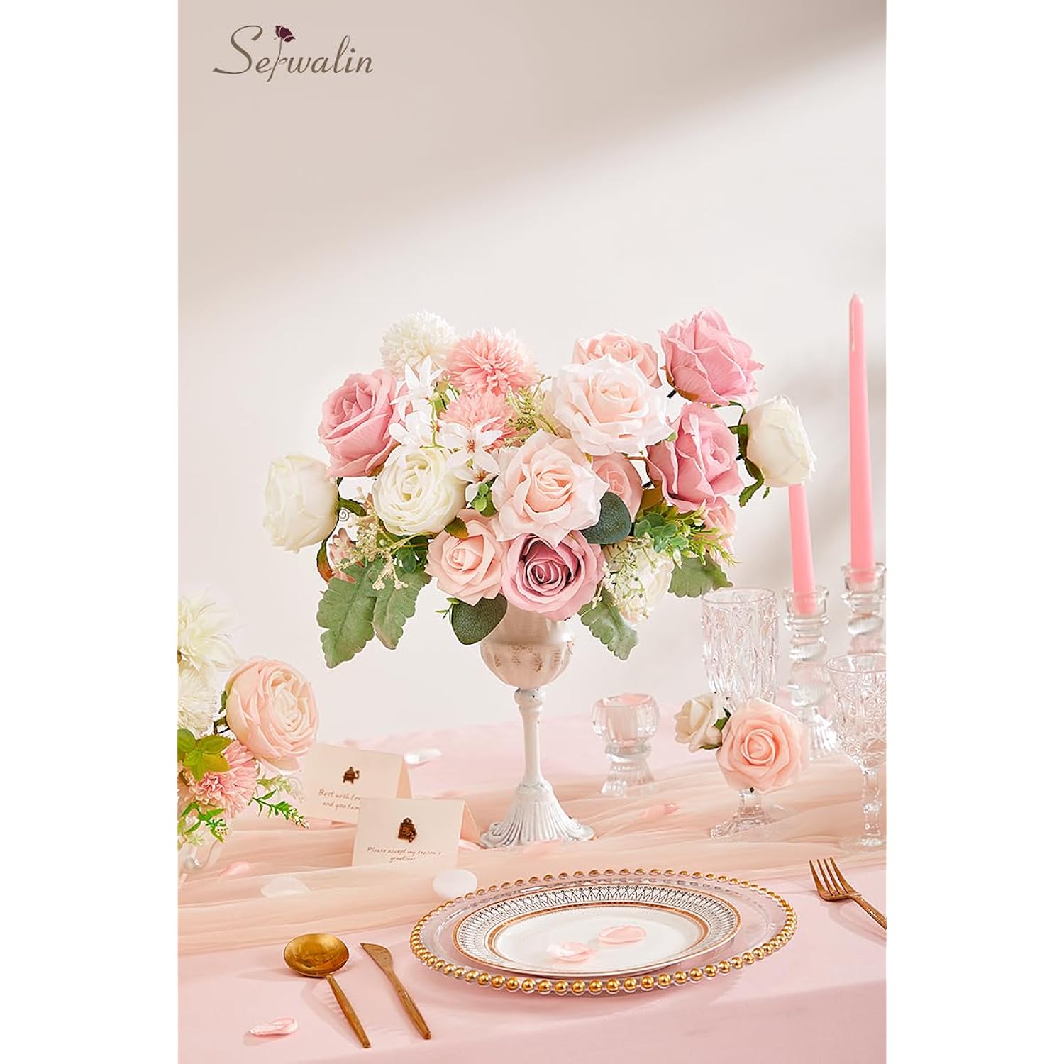 Artificial Flowers Fake Silk Flowers For Diy Wedding Bouquets Cake Decoration Mixed Roses Combo Blush Pink And White Flower Centerpieces Arrangements For Party Table Chair Decor