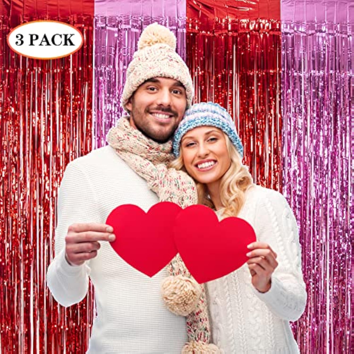 3 Pack Valentines Foil Fringe Curtains Valentine'S Day Party Decorations 3.3X6.6 Ft Red Pink Tinsel Metallic Photo Booth Props Backdrop Streamers For Valentine'S Day Decor Birthday Wedding