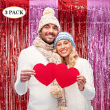 3 Pack Valentines Foil Fringe Curtains Valentine'S Day Party Decorations 3.3X6.6 Ft Red Pink Tinsel Metallic Photo Booth Props Backdrop Streamers For Valentine'S Day Decor Birthday Wedding