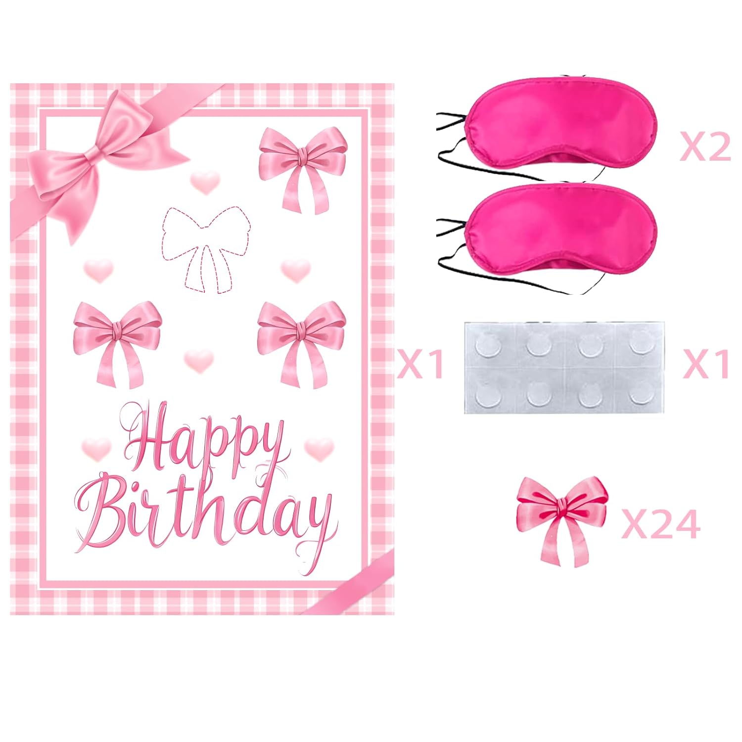 Bowknot Birthday Party Decoration,Holiday Party Decoration Set Cute Bowknot Stickers, Large Poster And 24 Bowknot Themed Birthday Gift Stickers (Pink)