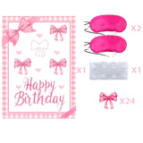 Bowknot Birthday Party Decoration,Holiday Party Decoration Set Cute Bowknot Stickers, Large Poster And 24 Bowknot Themed Birthday Gift Stickers (Pink)