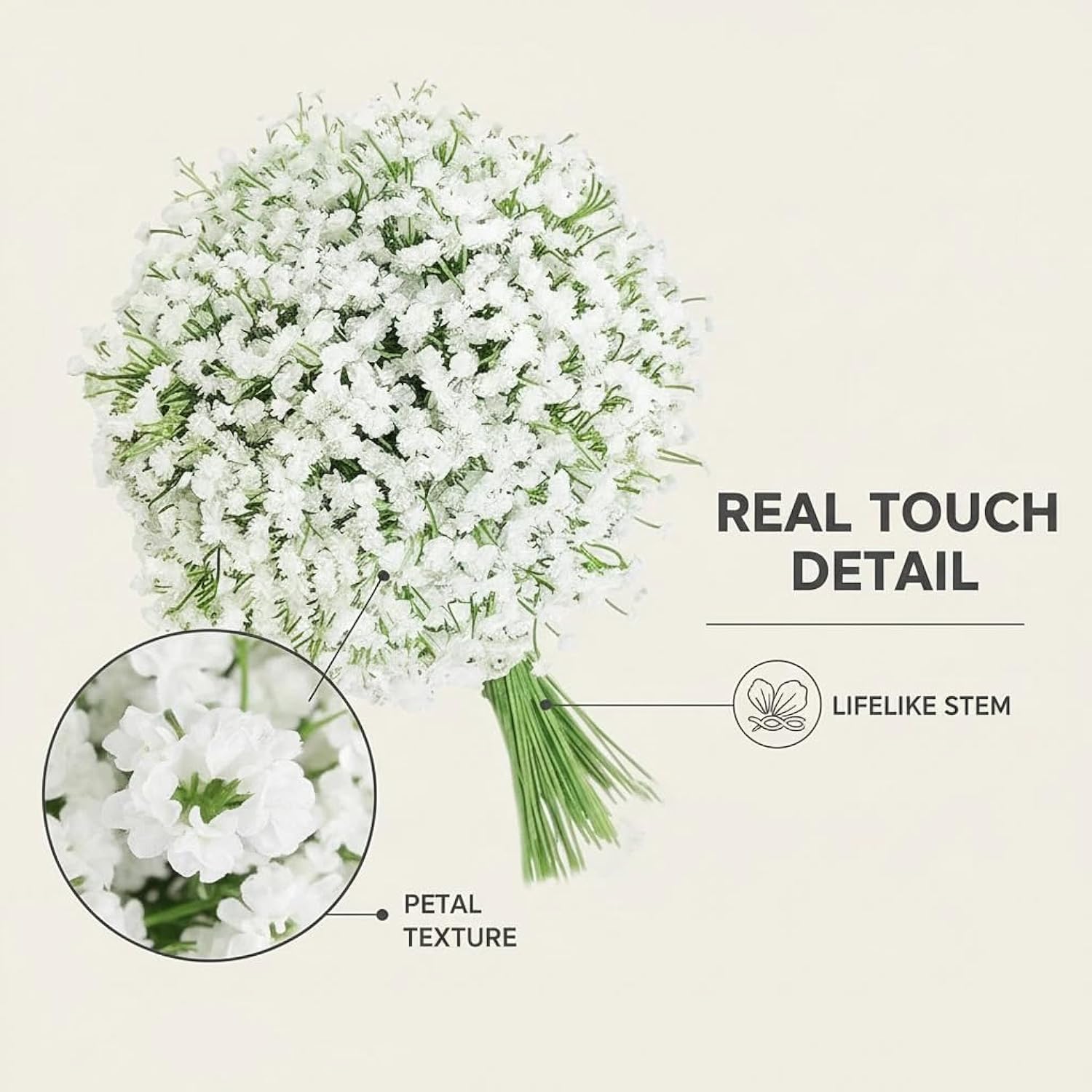 120 Pcs Babys Breath Artificial Flowers, White Babys Breath Flowers Artificial Bulk Real Touch Flowers For Wedding Party Home Garden Decoration