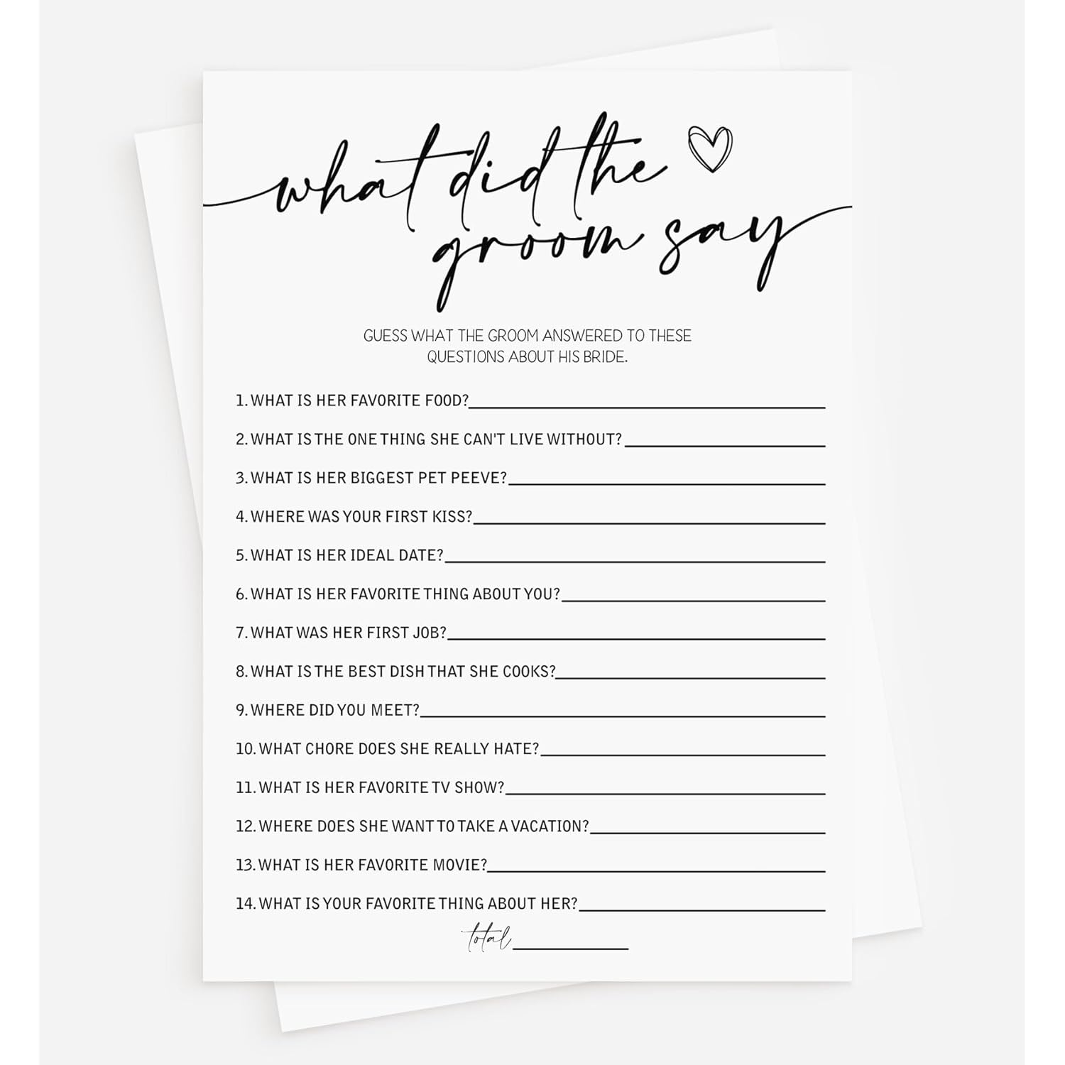 50 Bridal Shower Games What Did The Groom Say (50-Cards) Fun Wedding Game Activity, Decorations, Engagement Party, Rehearsal Dinner, Minimalist Script