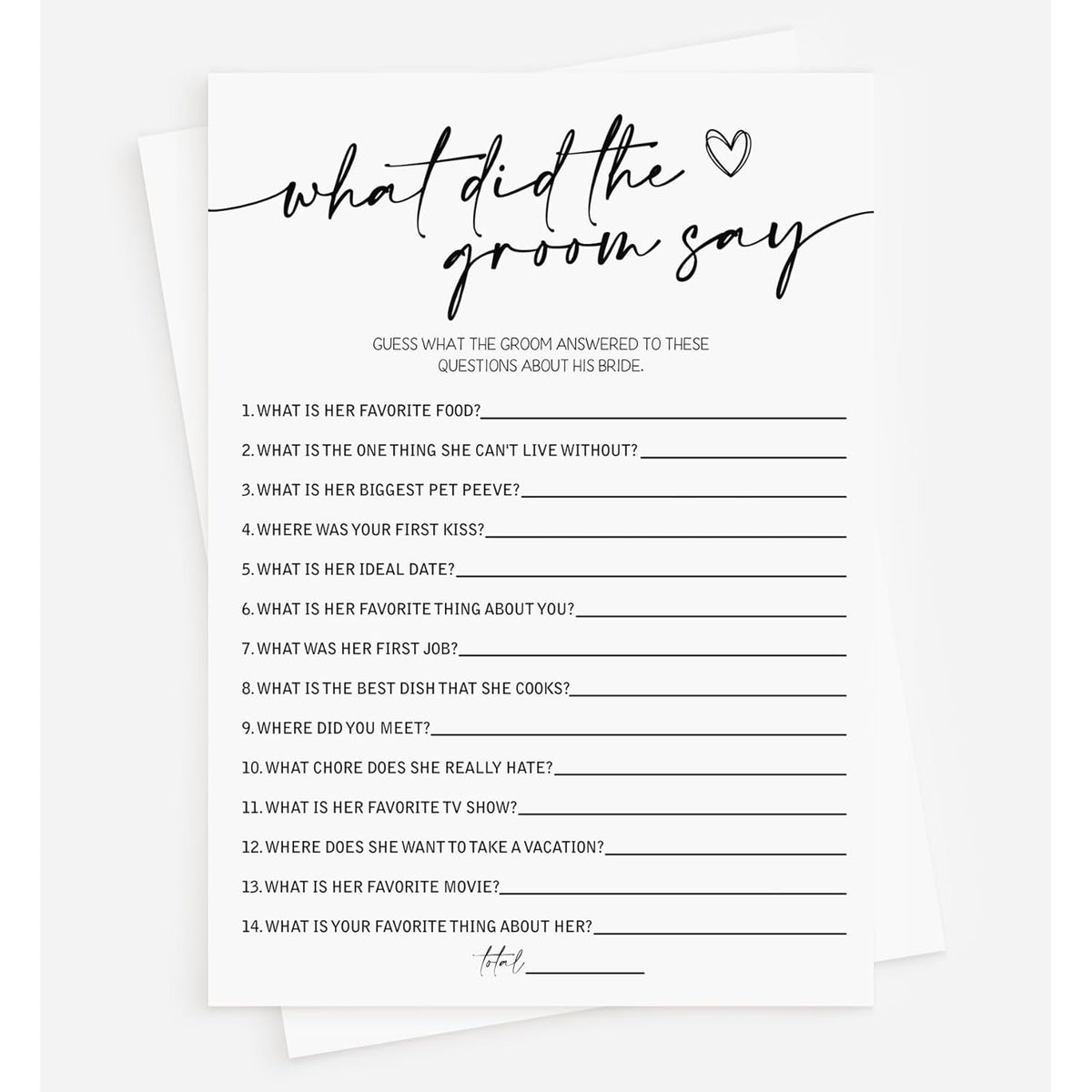 50 Bridal Shower Games What Did The Groom Say (50-Cards) Fun Wedding Game Activity, Decorations, Engagement Party, Rehearsal Dinner, Minimalist Script