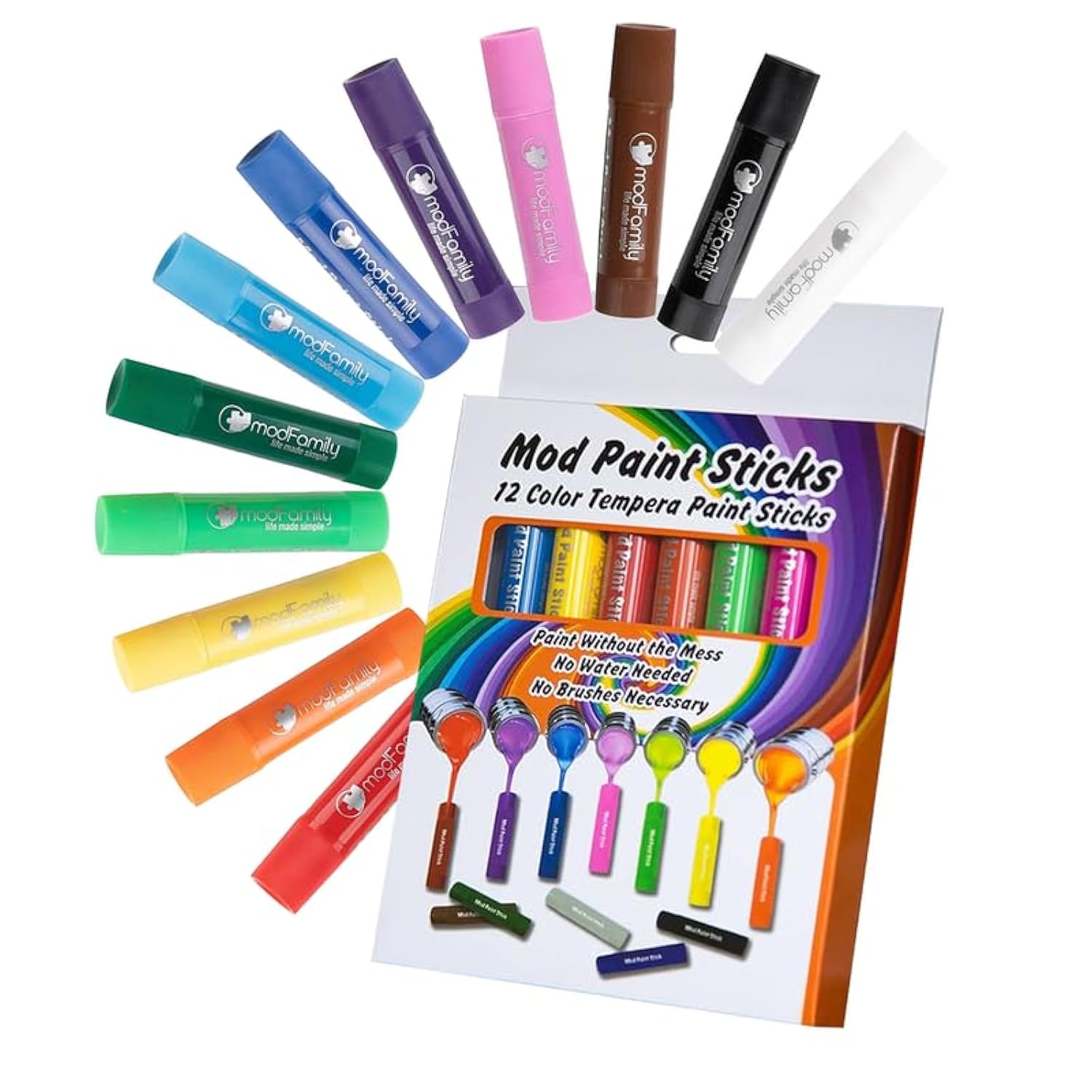 Mod Paint Sticks, 12 Pcs Washable Solid Tempera Paint For Kids, Non-Toxic Washable Quick Drying Markers For Kids By Modfamily