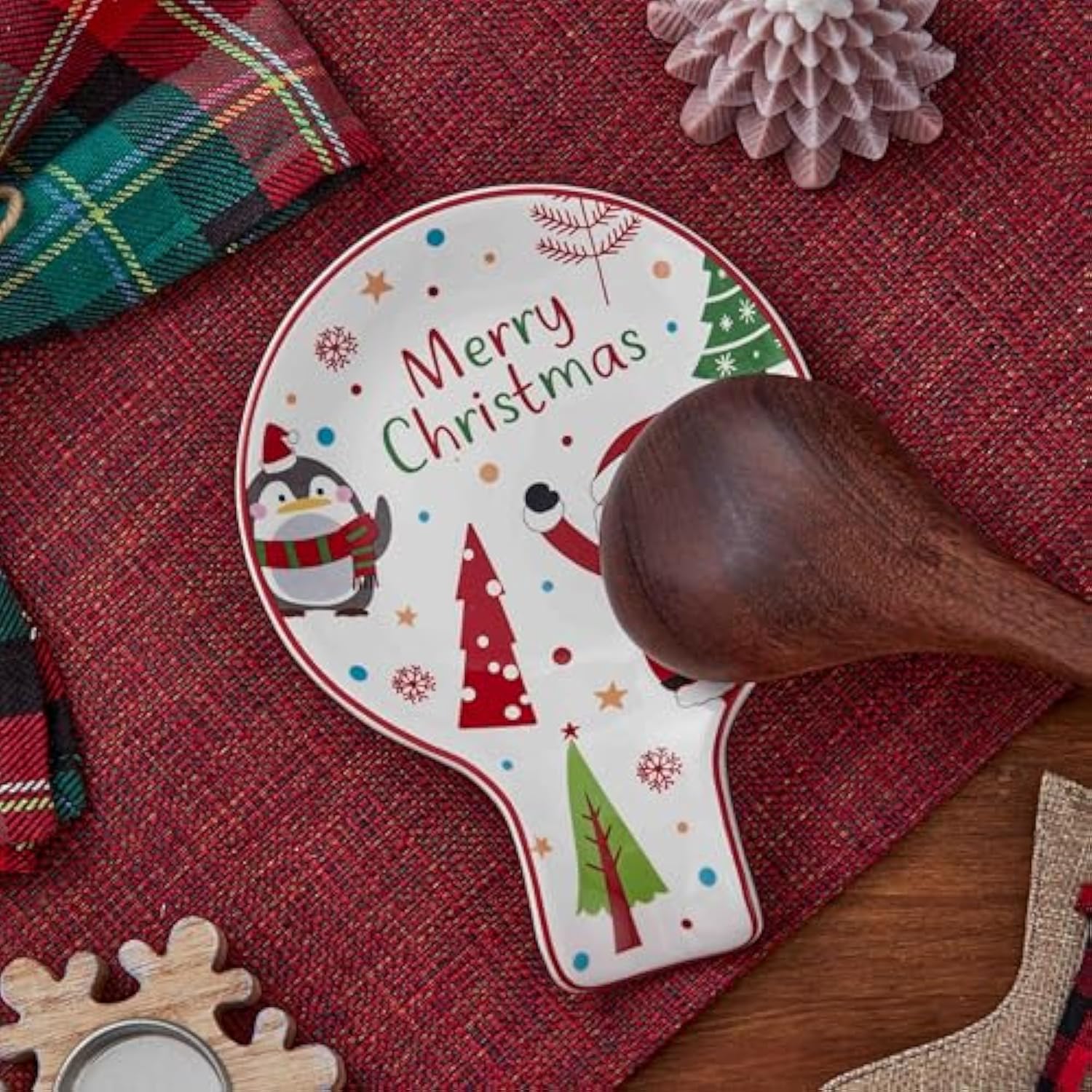 Christmas Merry Crew Spoon Rest For Stove Top, Ceramic Spoon Holder For Kitchen Counter, Easy To Clean Coffee Spoon Rest Dishwasher Safe, Kitchen Cooking Utensil Rest For Ladles Spatula