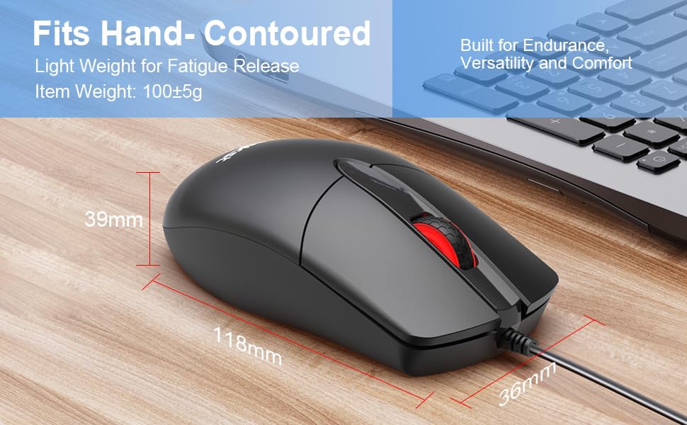 M102 Wired Usb Optical Mouse (Black), 3-Button, Ergonomic Design, 1000 Dpi, For Computers, Laptops, Chromebook, Macbook, Pc, Comfort Size, Ambidextrous, Modern Style