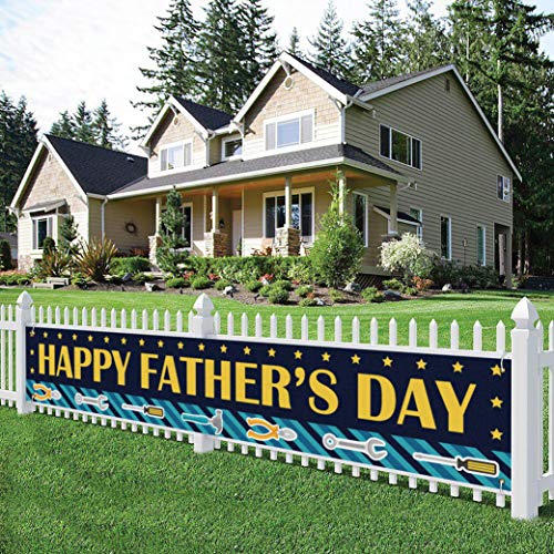 Happy Father’s Day Large Banner, Father’s Day Lawn Sign Porch Sign, Father’s Day Party Decorations, Indoor Outdoor Backdrop 8.9 x 1.6 Feet –Yellow Fonts