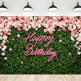Happy Birthday Backdrop for Women Girl Green Grass Flower Floral Wall Decor