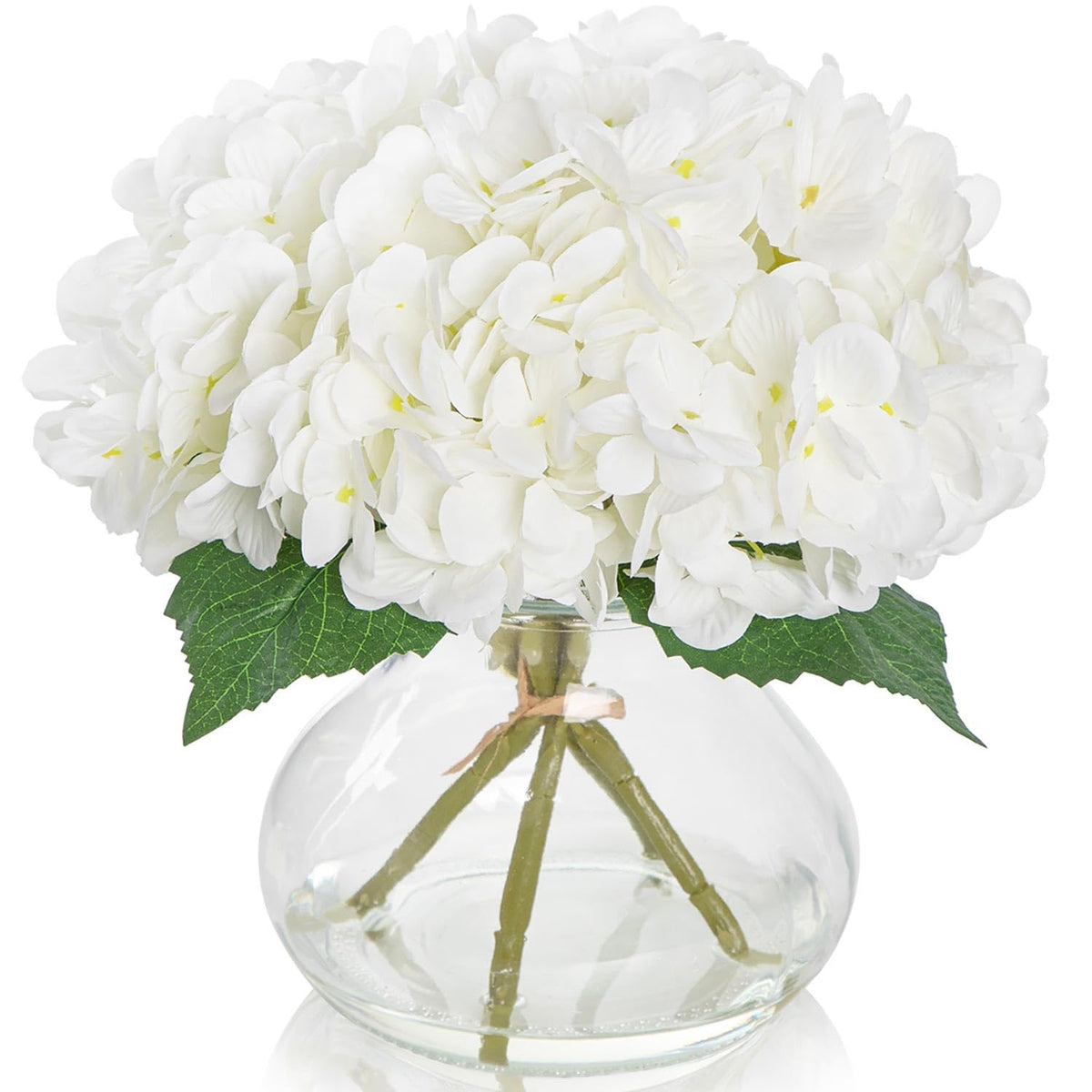 Artificial Hydrangea Flowers With Glass Vase, White Silk Fake Floral Arrangement For Dining, Coffee Table Centerpieces Decoration, Aesthetic Faux Plants For Shelf, Bookshelf, Bathroom
