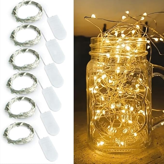 6 Pack Battery Operated Fairy Lights 3.3FT 10 LED Silver Wire Firefly String Lights for Mason Jars DIY Crafts Wedding Party Centerpiece Christmas Table Decoration Mini Twinkle Lights