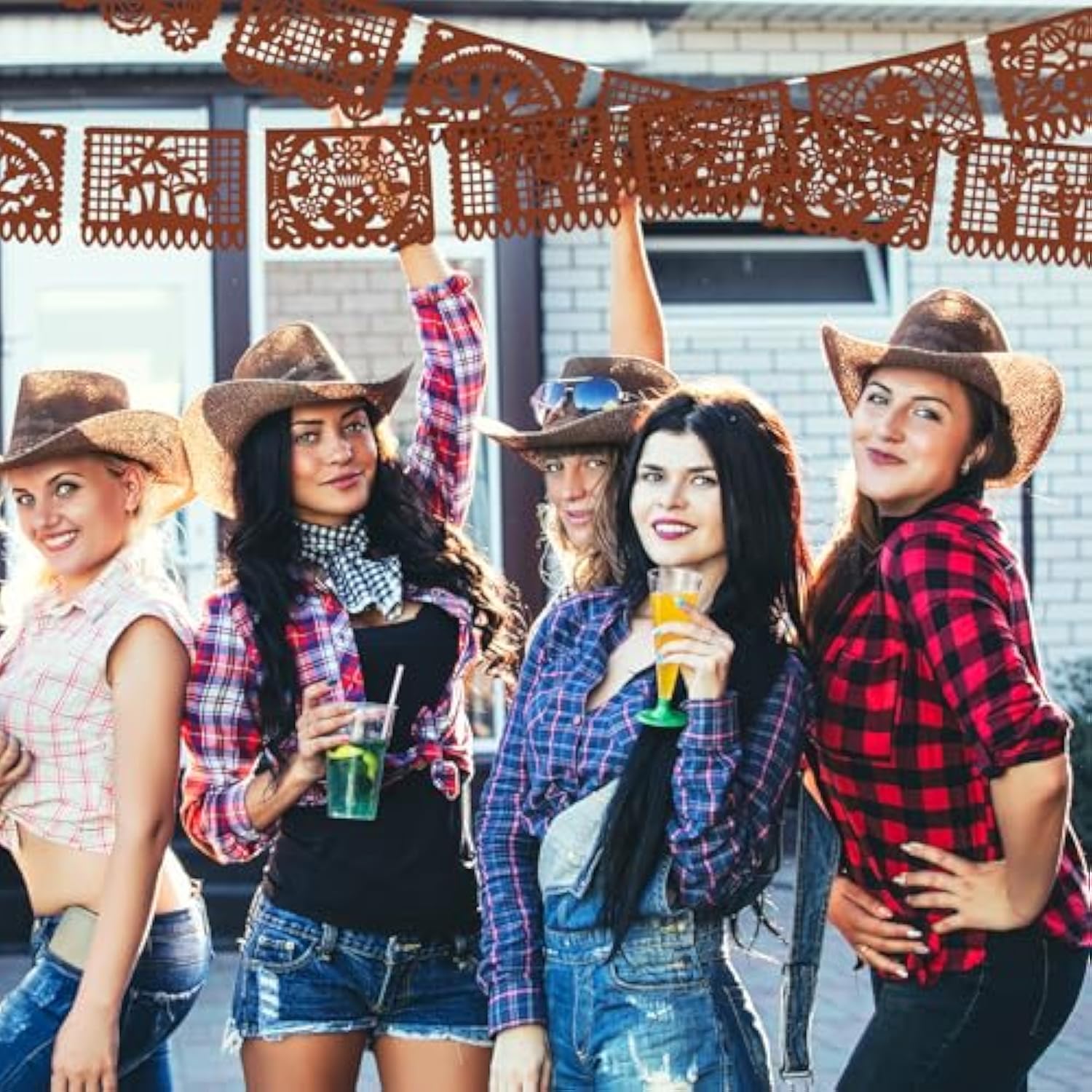 4 Pack 59 Ft Papel Picado Banner Mexican Talavera Party Plastic Fiesta Banner Mexico Wedding Decorations For Day Of The Dead Cinco De Mayo Cielito Lindo Party Decorations (Brown)