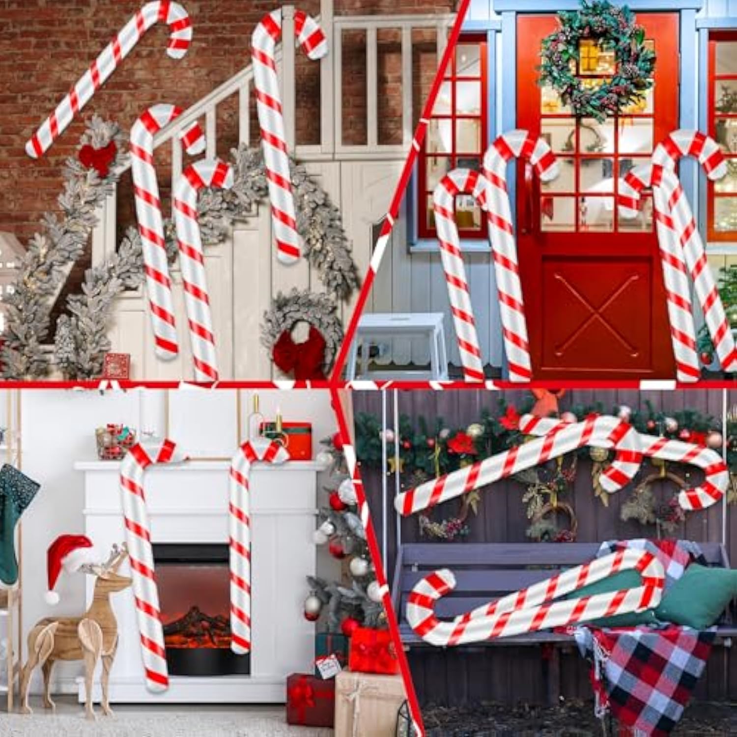 4 Pieces Inflatable Christmas Candy Canes Decorations Set Jumbo Xmas Red White Candy Pvc Balloons Diy Candy Cane Balloons Ornaments For Indoor Outdoor Decor New Year Winter Holiday Supplies