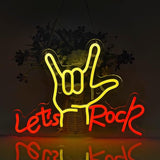 Let’s Rock Hand Neon Sign LED Dimmable USB Wall Light for Bar Man Cave Garage Decor