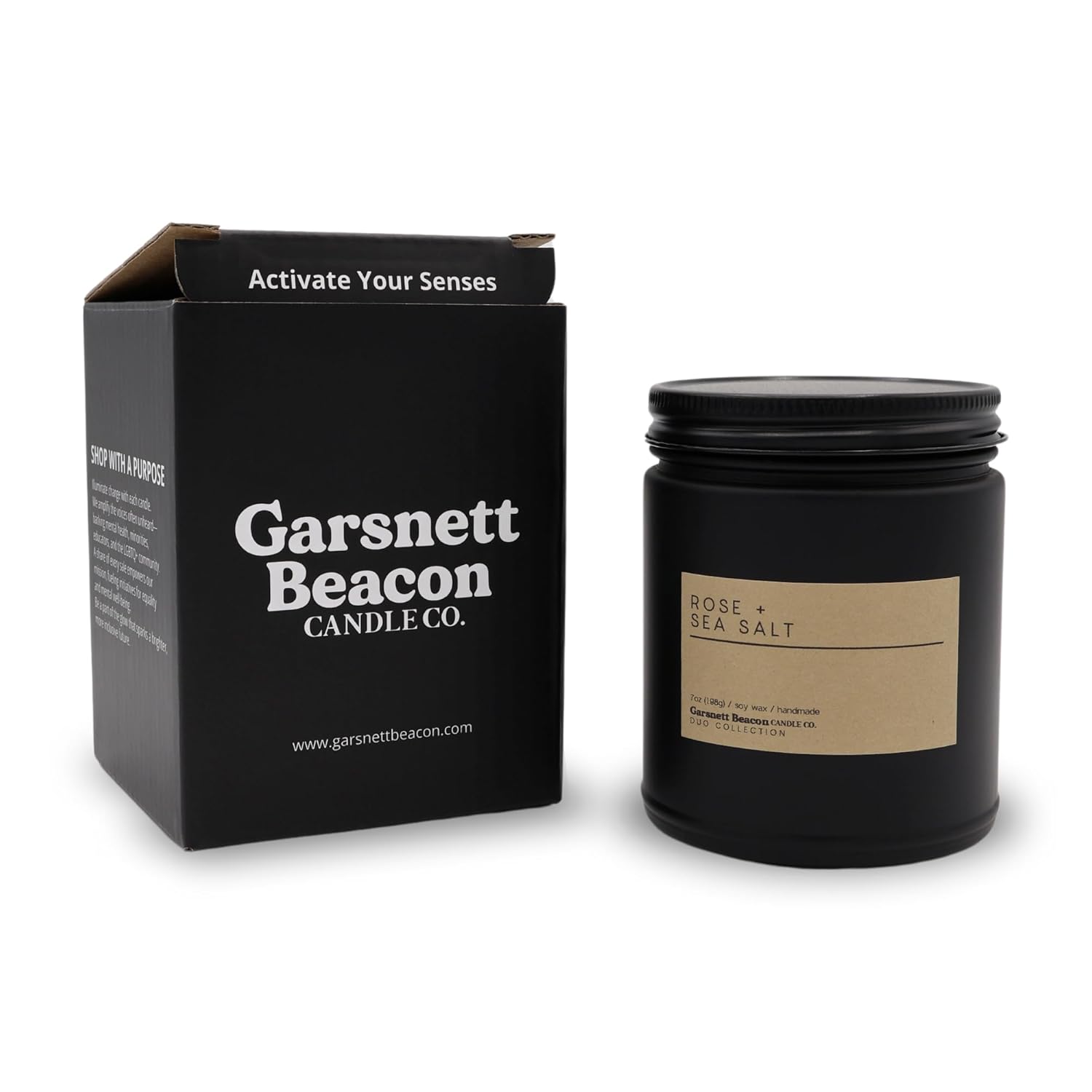 Rose & Sea Salt | Luxury Scented Matte Black Jar Soy Candle With Box | Hand Poured In The Us | Highly Scented & Long Lasting