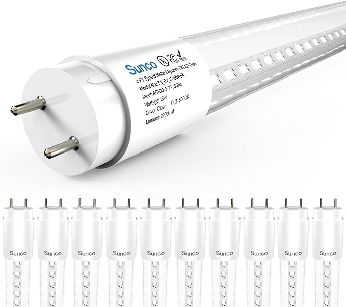 10 Pack 4FT T8 LED Bulbs 18W 2200LM 6000K Single End Ballast Bypass Clear Lens