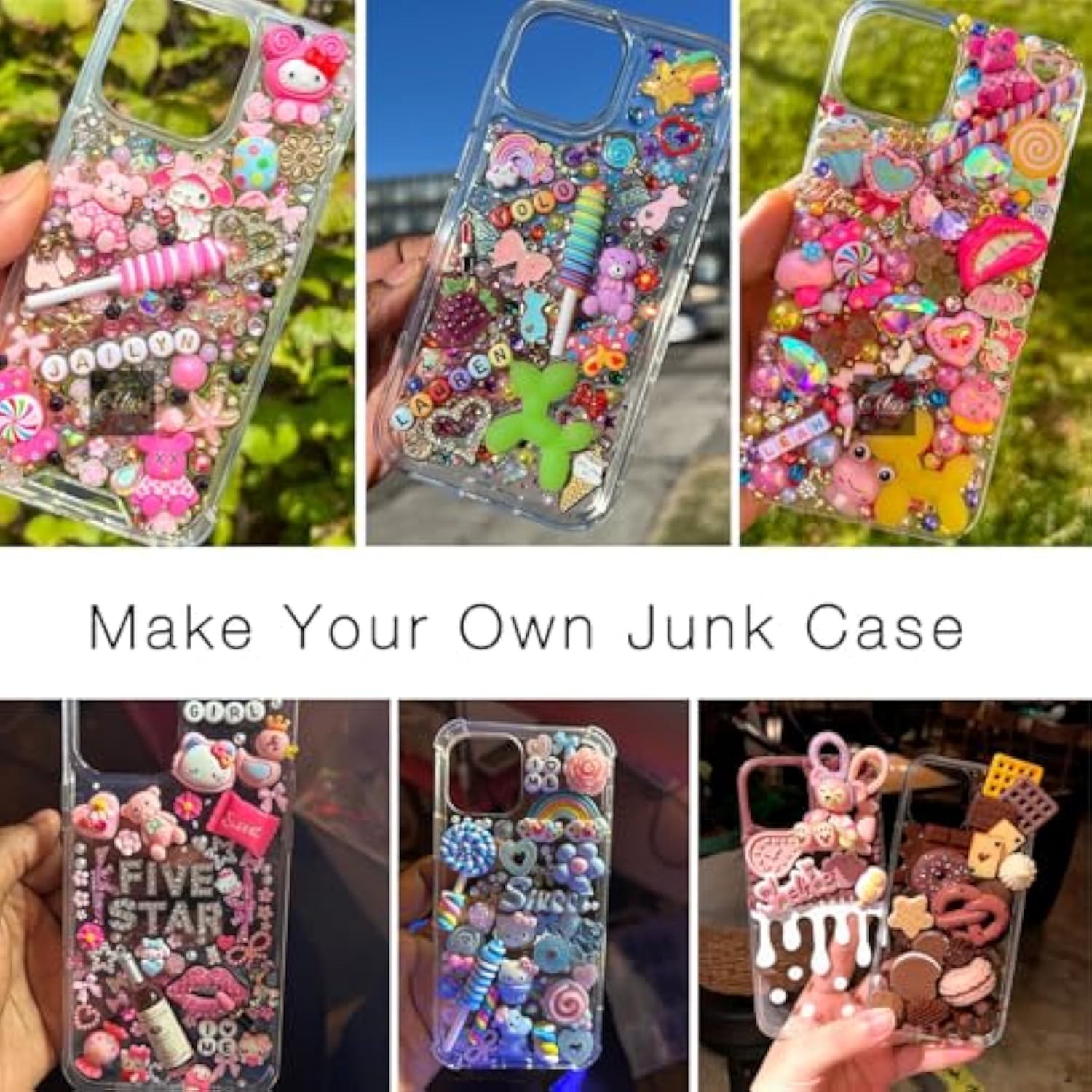 5 Pack Phone Junk Case For Iphone 13 14 15 16, Diy Decorative Clear Crystal Transparent Cases For Custom Design (For Iphone 14 Plus & 15 Plus)