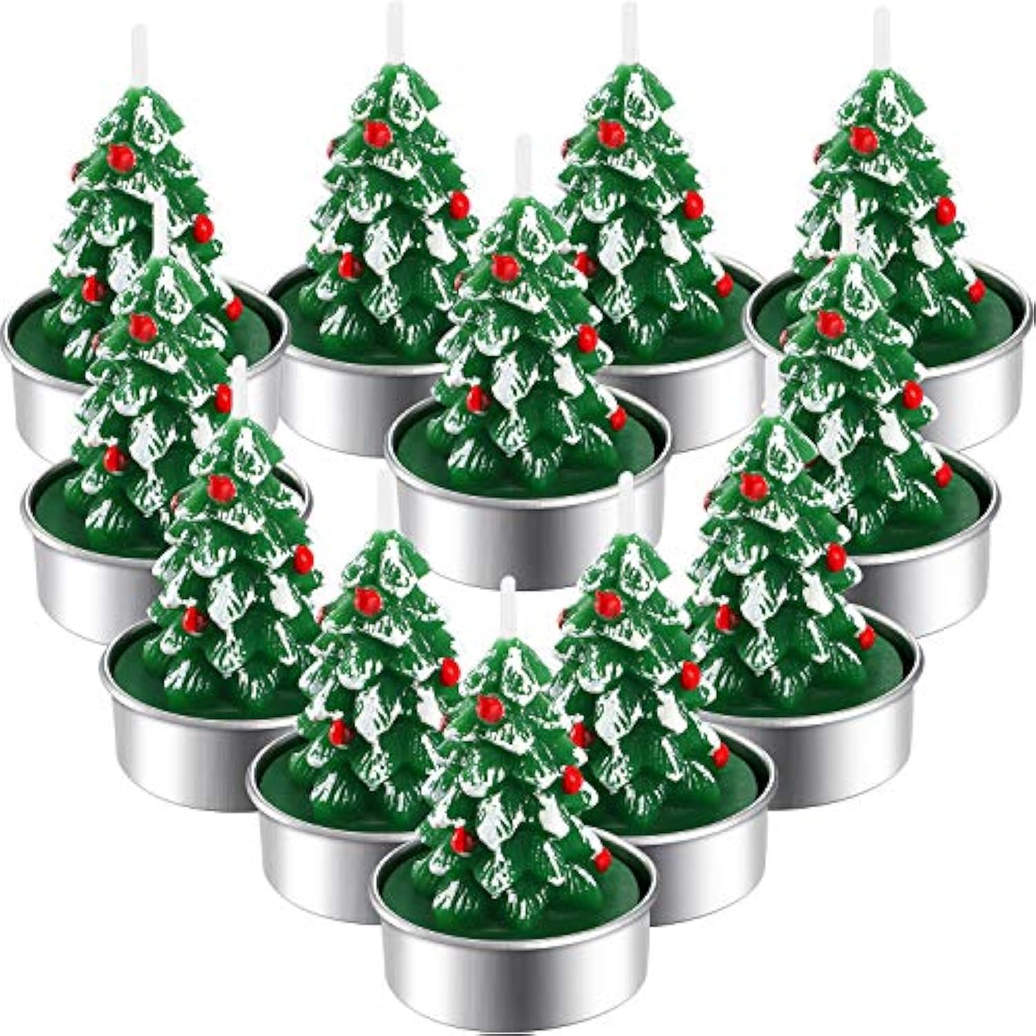 12 Pieces Christmas Tree Tealight Candles Handmade Delicate Tree Candles For Christmas Home Decoration Gifts (Green, White)