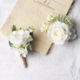 Wrist Corsage And Boutonniere Set Ivory White Corsage Wristlet For Wedding Artificial Flower Prom Party Decoration