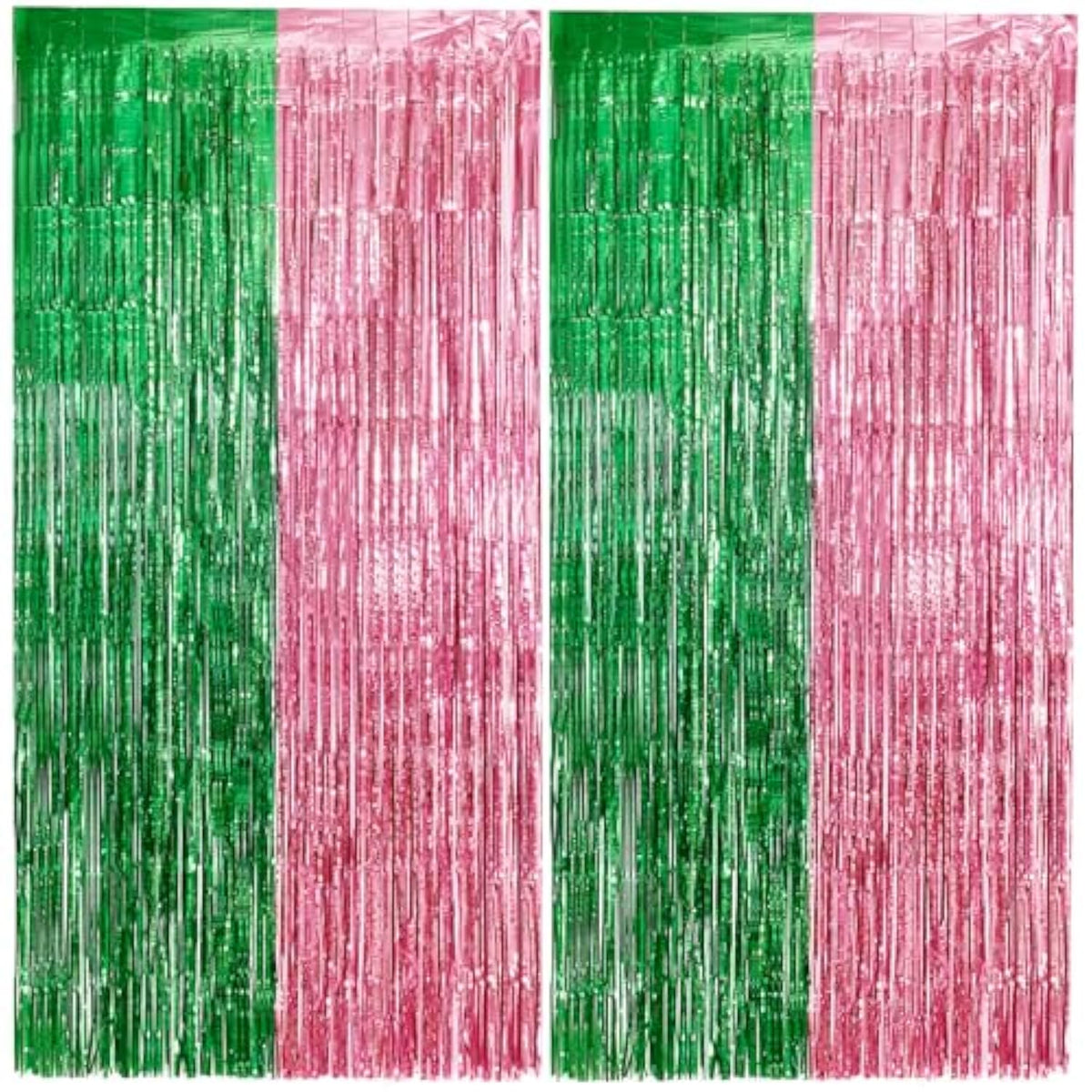 2-Pack Pink & Green Foil Fringe Backdrops 3.3×6.6 ft for Parties & Photo Booths