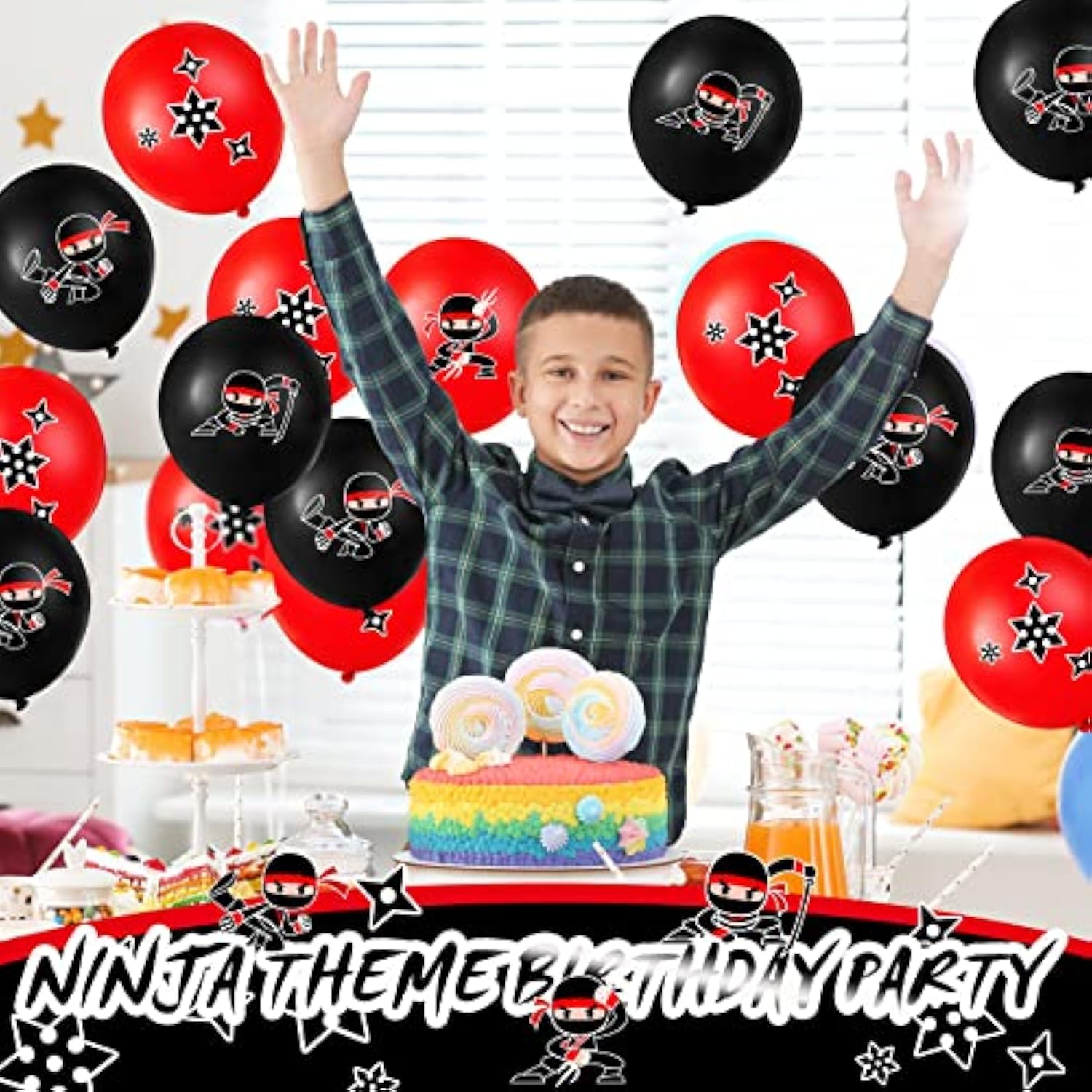 60 Pcs Red/Black Ninja Latex Balloons: Kid's Birthday Party & Baby Shower Decor
