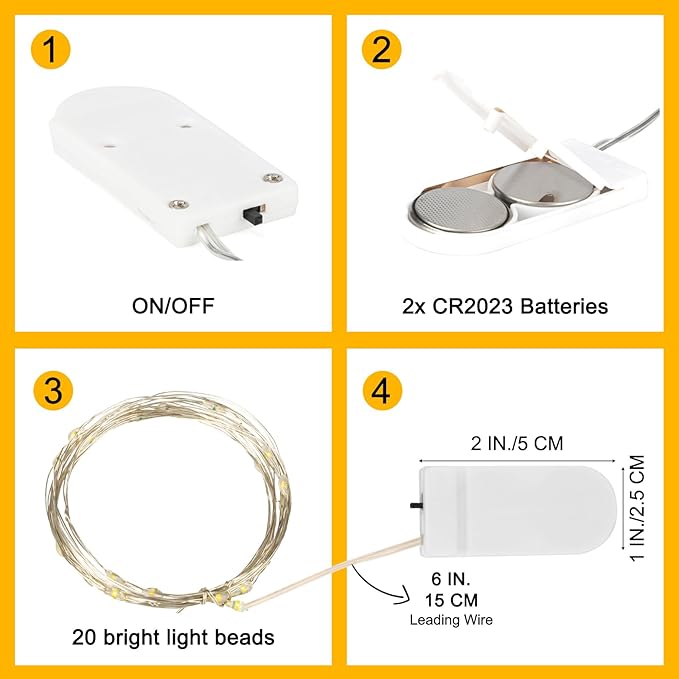 6 Pack Battery Operated Fairy Lights 7FT 20 LED Warm White Mini String Lights Waterproof Silver Wire for Mason Jars Wedding Decor
