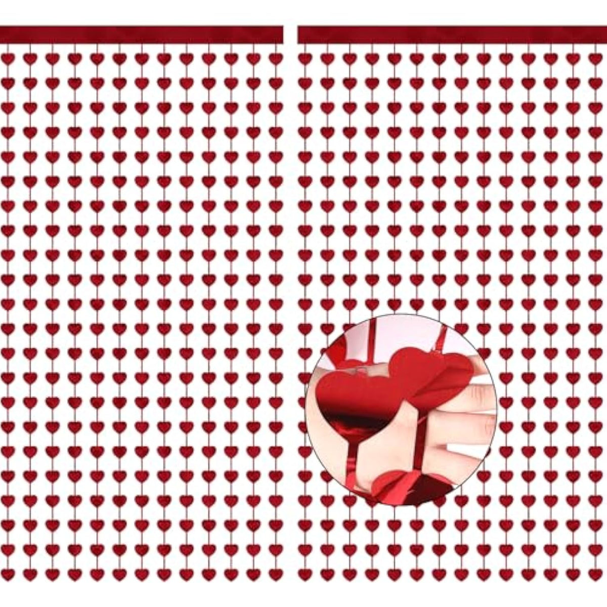 2Pcs Valentines Party Decorations Backdrop, 3.28 X 6.56 Ft Foil Heart Backdrop Valentines Door Decor, Heart Streamer Red Fringe Backdrop Valentines Favors For Anniversary, Birthday Wedding Engagement