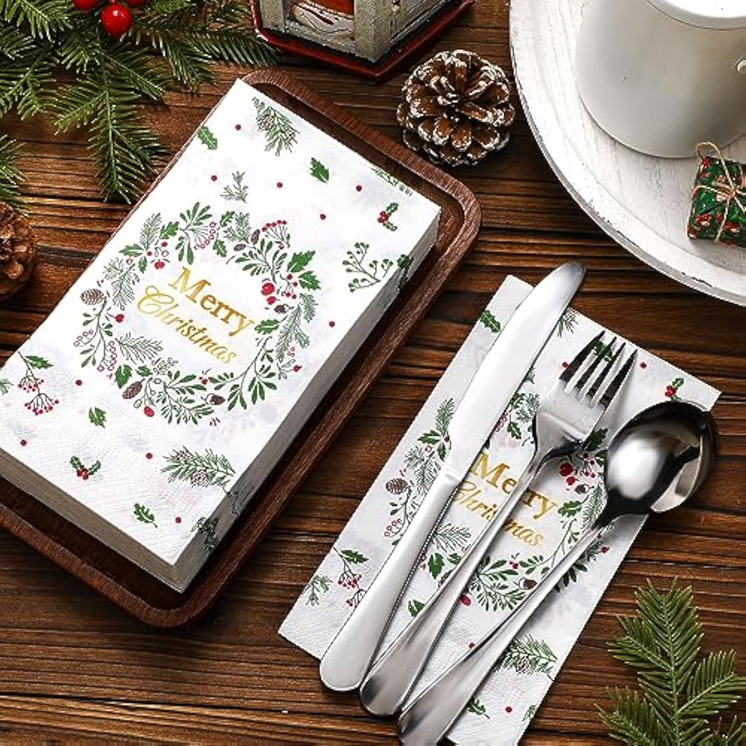 200 Pcs Merry Christmas Guest Napkins Holly Berry Disposable Hand Towel For Bathroom 2 Ply Xmas Decorative Napkin Bathroom Paper Hand Towels Christmas Party Decor For Winter Party Holiday