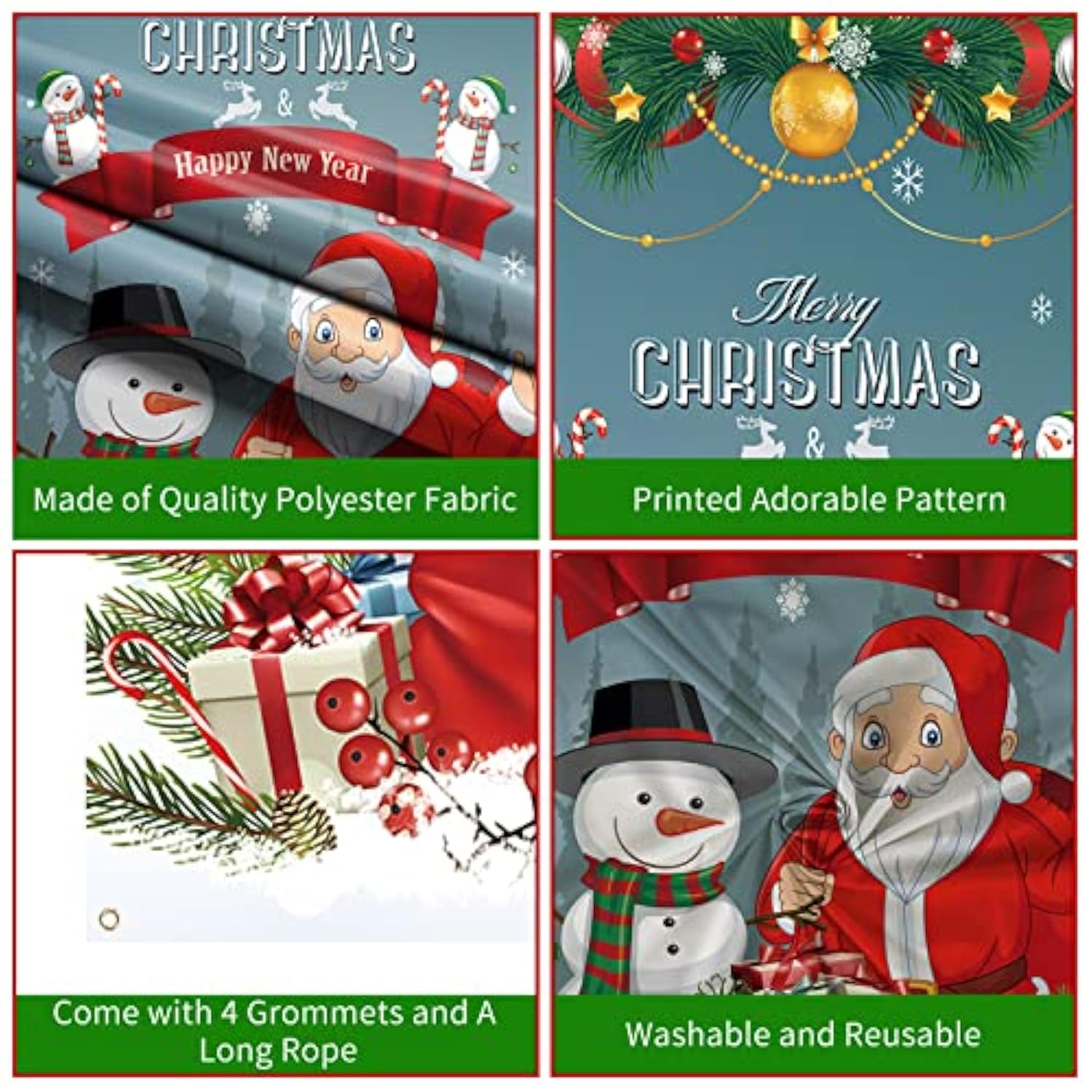 Merry Christmas Door Cover Banner Gray Santa Snowman for Party and Photo Booth