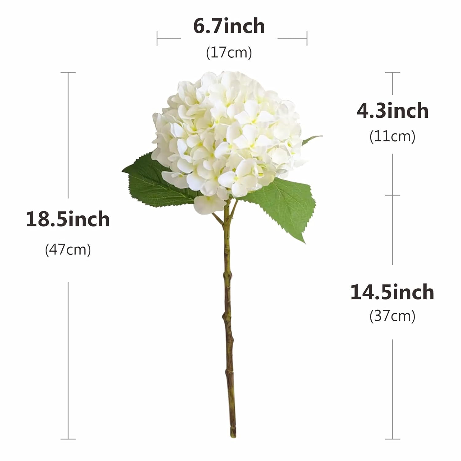5Pcs 18.5 Inch Realistic Fake White Flowers Artificial Silk Hydrangea Flowers Artificial Flowers Faux Hydrangea Stems For Bouquets Home Outdoor Wedding Party Centerpieces Decor (Cream White)