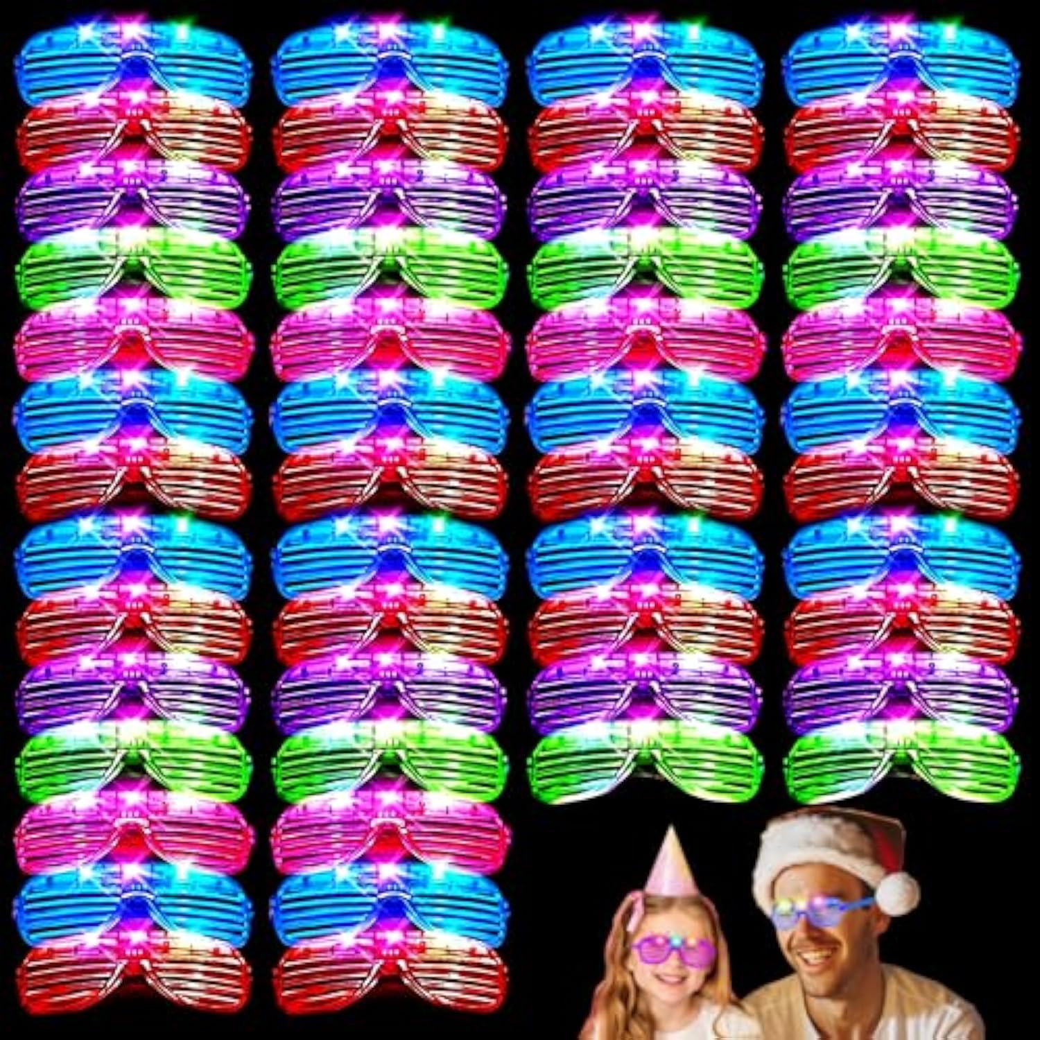 40 Pack Led Glasses,Light Up Glasses,Glow Glasses Glow In The Dark Party Supplies Suitable For Kids/Adults, Rave Neon Flashing Party For Birthday Mardi Gras New Year'S Eve Decoration