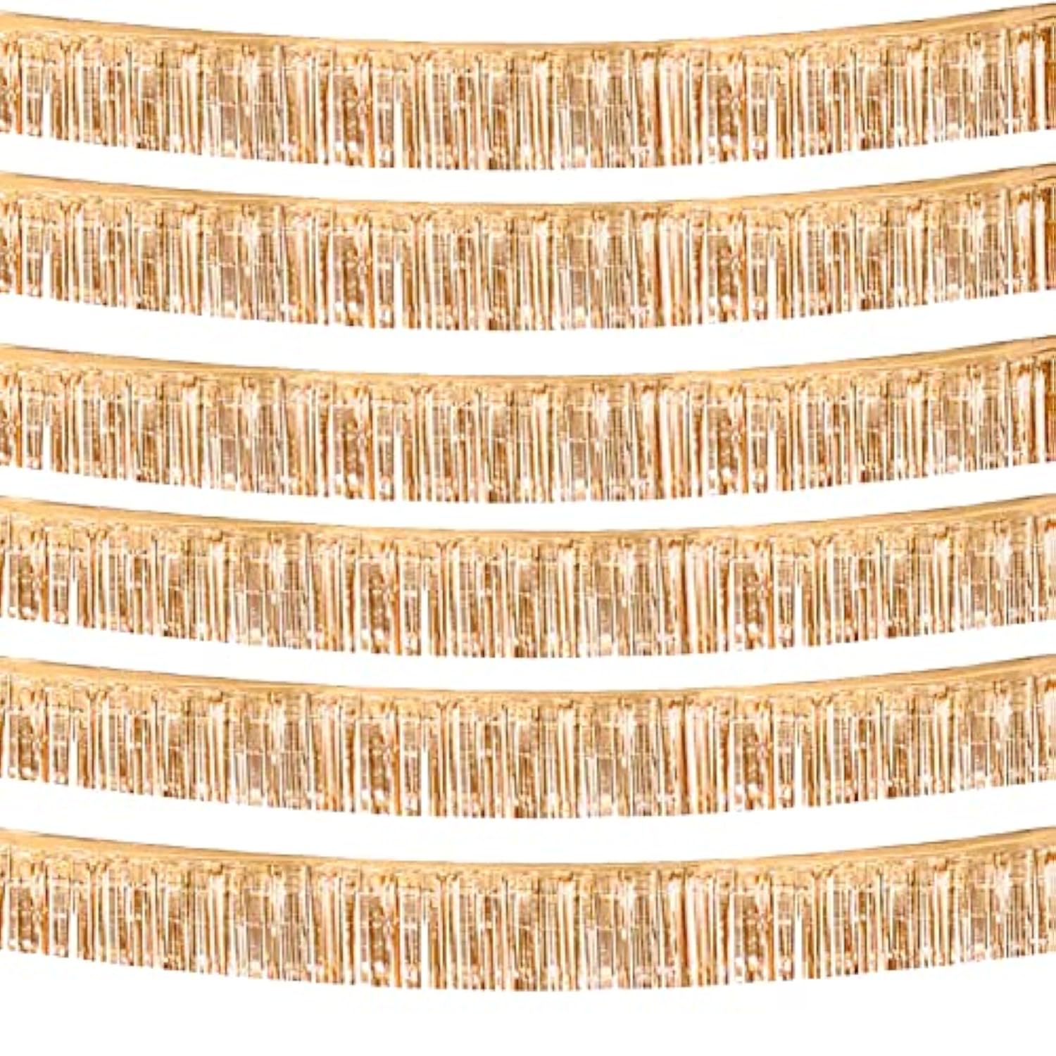 6 Pack 10 Feet Champagne Gold Foil Fringe Garland Metallic Tinsel Streamers Banner Wall Hanging Backdrop Banner For Parade Floats, Thanksgiving, Christmas, Birthday, Halloween Party Decorations