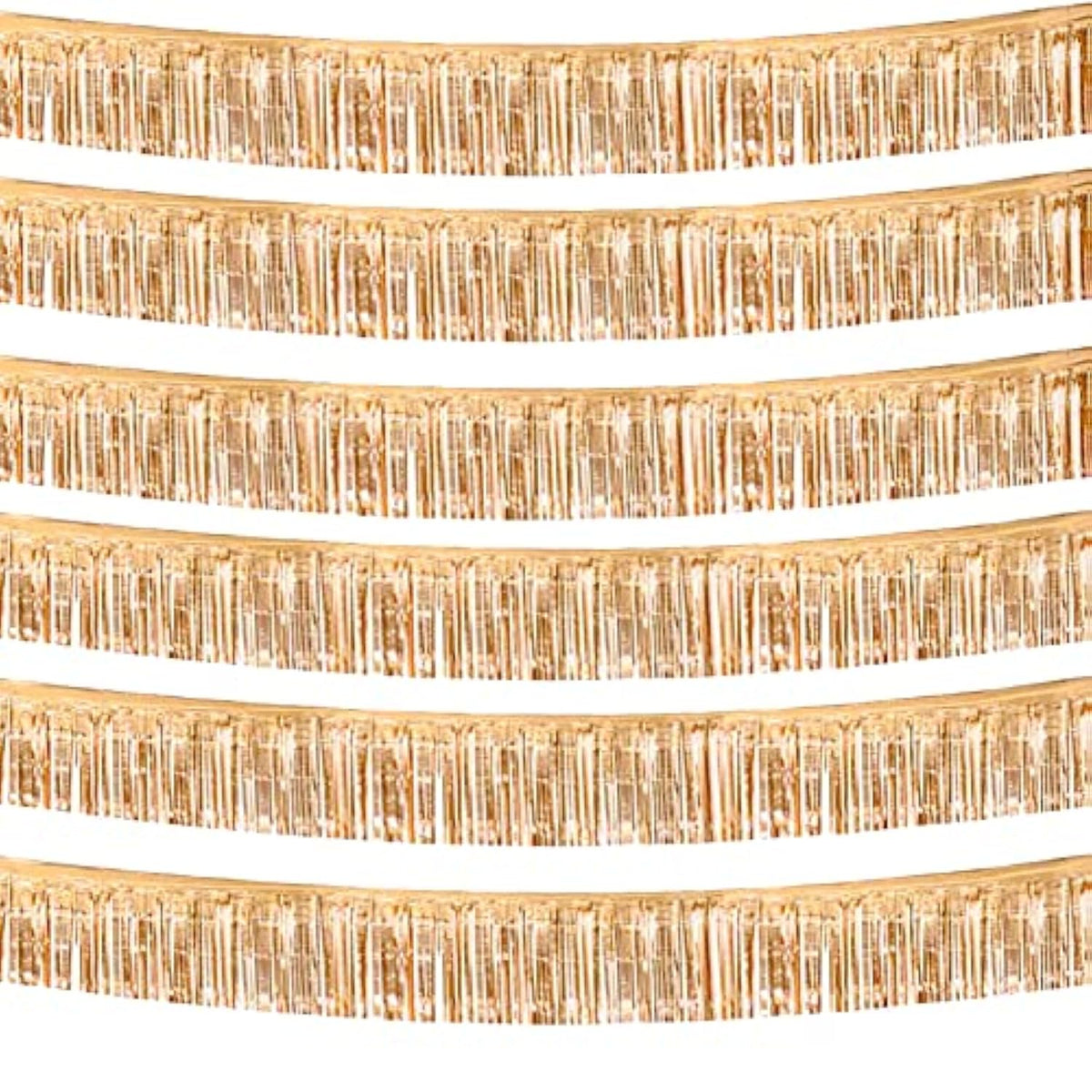 6 Pack 10 Feet Champagne Gold Foil Fringe Garland Metallic Tinsel Streamers Banner Wall Hanging Backdrop Banner For Parade Floats, Thanksgiving, Christmas, Birthday, Halloween Party Decorations