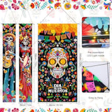 3 Pcs Day Of The Dead Decorations Dia De Los Muertos Door Cover With Led Lights Mexican Dia De Los Muertos Altar Party Porch Sign Halloween Sugar Skull Door Banner Backdrop For Fiesta Party